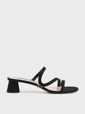 Charles & Keith Satin Wavy Askılı Mules Siyah | NUFG-47586