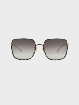 Charles & Keith Scallop Trim Butterfly Sunglasses Siyah | RWVJ-26938