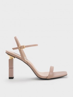 Charles & Keith Sculptural Heel Sandals Bej Rengi | WCUY-79286