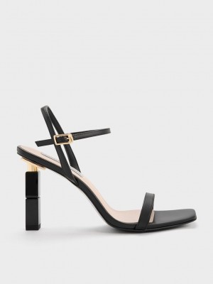 Charles & Keith Sculptural Heel Sandals Siyah | DEOZ-38274