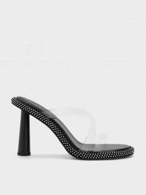 Charles & Keith See-Through Crossover Crystal-Embellished Mules Clear | VCHR-70845