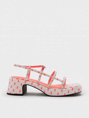 Charles & Keith Selene Flower-Tokalı Askısı Sandals Mercan Pembe | DBUZ-82650