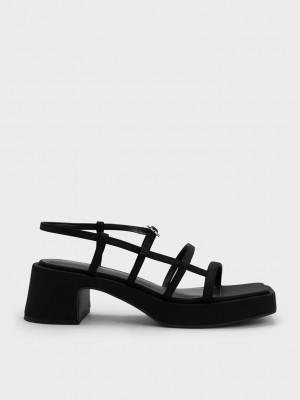 Charles & Keith Selene Flower-Tokalı Askısı Sandals Siyah | ASHT-42196