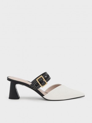 Charles & Keith Sepphe Cut-Out Askılı Topuklu Mule Pumps Beyaz | MVZG-23746