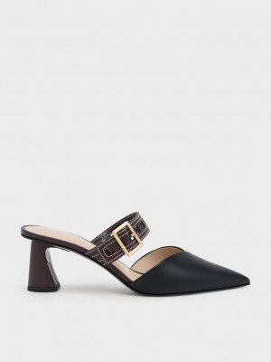 Charles & Keith Sepphe Cut-Out Askılı Topuklu Mule Pumps Siyah | LFIT-49507