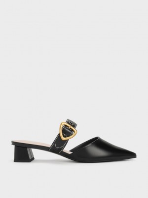Charles & Keith Sepphe Cut-Out Topuklu Mules Siyah | HIEU-25678