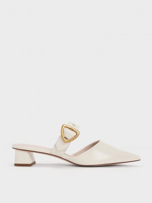 Charles & Keith Sepphe Cut-Out Topuklu Mules Krema | FLCU-38465