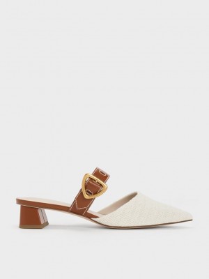 Charles & Keith Sepphe Cut-Out Tweed Topuklu Mules Renkli | CFPU-21408