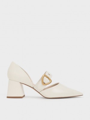 Charles & Keith Sepphe Metallic Tokalı D'Orsay Pumps Krema | SPRE-73942