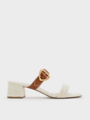 Charles & Keith Sepphe Tweed Metallic Tokalı Topuklu Mules Renkli | RIMW-56720
