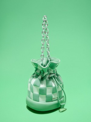 Charles & Keith Shiloh Checkerboard Drawstring Bucket Bag Yeşil | DNQL-08416