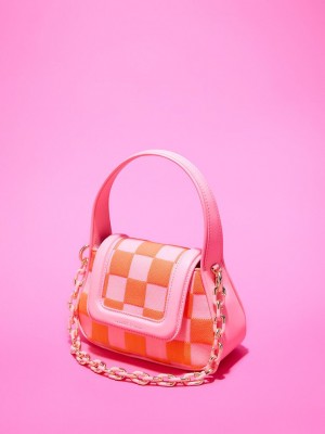 Charles & Keith Shiloh Checkerboard Top Handle Bag Pembe | PFDI-69472