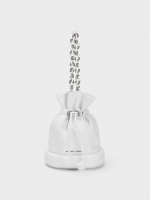 Charles & Keith Shiloh Drawstring Bucket Bag Beyaz | PCXR-79126