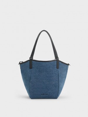 Charles & Keith Sianna Denim Slouchy Tote Bag Mavi | YZBC-72894