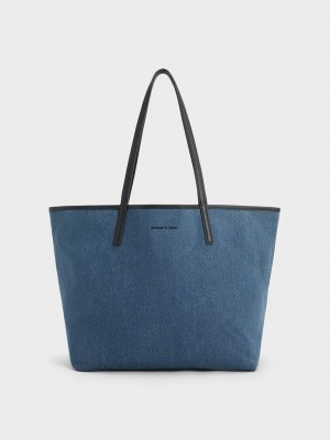 Charles & Keith Sianna Denim Tote Bag Mavi | UBED-19673