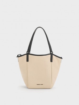 Charles & Keith Sianna Slouchy Tote Bag Bej Rengi | ZKWC-98423