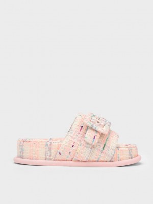 Charles & Keith Sinead Tweed Buckled Terlik Sandals Renkli | WNCH-57032