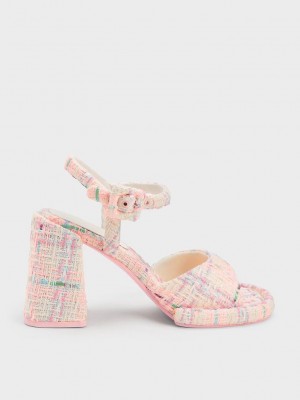Charles & Keith Sinead Tweed Trapeze Heel Buckled Sandals Renkli | DPWC-10582