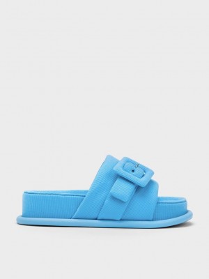 Charles & Keith Sinead Woven Buckled Terlik Sandals Mavi | LWVF-67320
