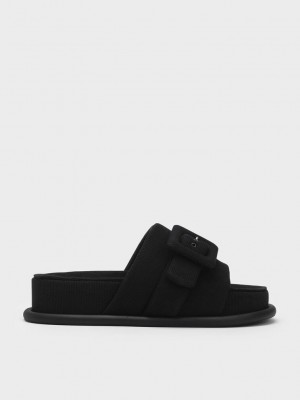 Charles & Keith Sinead Woven Buckled Terlik Sandals Siyah | JIEP-48713