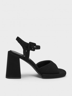 Charles & Keith Sinead Woven Trapeze Heel Buckled Sandals Siyah | LUBJ-78190