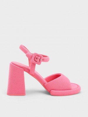 Charles & Keith Sinead Woven Trapeze Heel Buckled Sandals Pembe | UHLY-26958