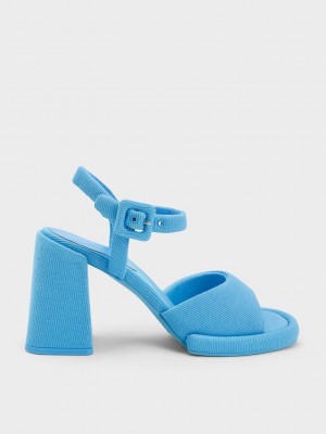 Charles & Keith Sinead Woven Trapeze Heel Buckled Sandals Mavi | TYWH-21397