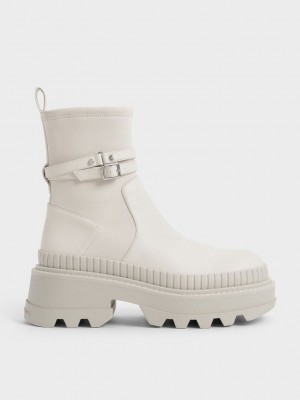 Charles & Keith Slip-On Platform Ankle Boots Pembe | NOHM-98521