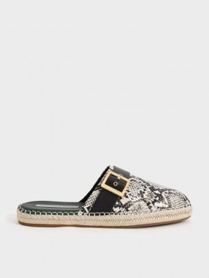 Charles & Keith Snake-Print Buckled Espadril Mules Bej Rengi | CITD-28406