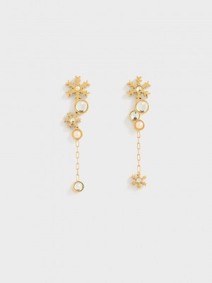 Charles & Keith Snowflakes-Motif Pearl & Crystal Drop Earrings Altın | LYFU-54893