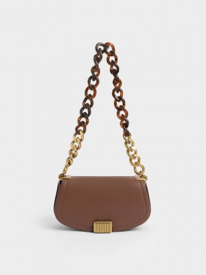 Charles & Keith Sonnet Two-Tone Chain Handle Shoulder Bag Çikolata | MFEZ-64120