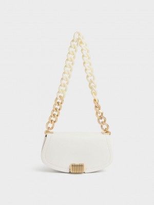 Charles & Keith Sonnet Two-Tone Chain Handle Shoulder Bag Beyaz | LFDO-72031