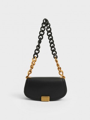 Charles & Keith Sonnet Two-Tone Chain Handle Shoulder Bag Siyah | GUTC-08259