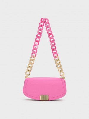 Charles & Keith Sonnet Two-Tone Chain Handle Shoulder Bag Pembe | EJWF-69152