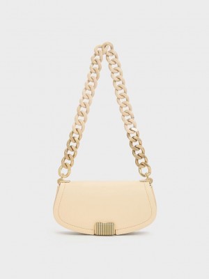 Charles & Keith Sonnet Two-Tone Chain Handle Shoulder Bag Bej Rengi | DLGA-89652