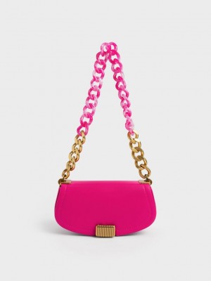 Charles & Keith Sonnet Two-Tone Chain Handle Shoulder Bag Küpe Çiçeği | ZOHW-15937