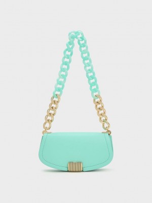 Charles & Keith Sonnet Two-Tone Chain Handle Shoulder Bag Nane Yeşil | SURT-45810