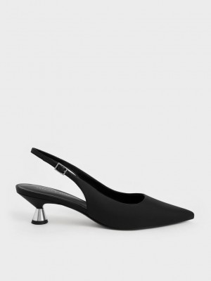 Charles & Keith Spool Heel Arkası Açık Pumps Siyah | ZVPF-39152