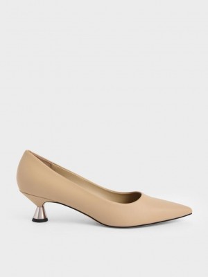 Charles & Keith Spool Heel Pumps Bej Rengi | CQET-69847