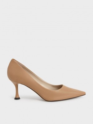 Charles & Keith Spool Heel Pumps Kahverengi | LQGV-13068