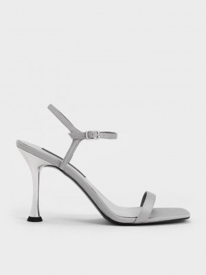 Charles & Keith Spool Heel Satin Sandals Gri | ZUIP-68135