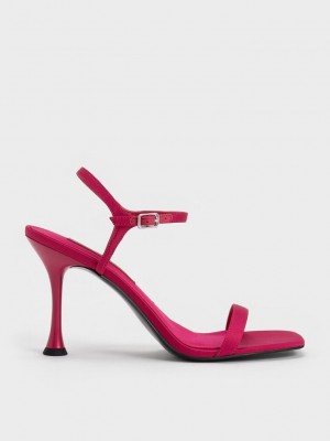 Charles & Keith Spool Heel Satin Sandals Kırmızı | XSVE-21876