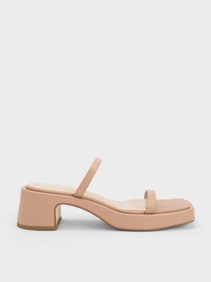 Charles & Keith Square-Burunlu Platform Sandals Bej Rengi | XMLE-36125
