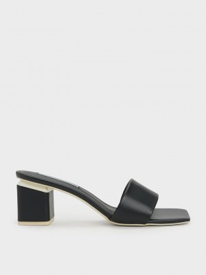 Charles & Keith Square Block Heel Mules Siyah | CQTV-95743