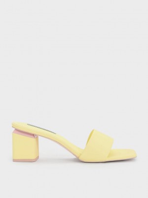 Charles & Keith Square Block Heel Mules Sarı | XDPN-80645