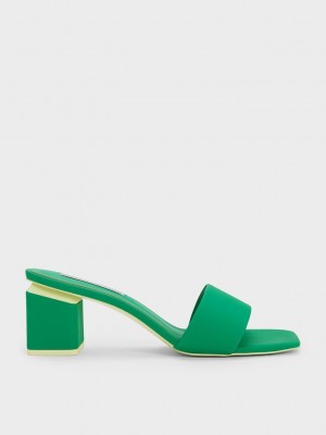 Charles & Keith Square Block Heel Mules Yeşil | XGBA-60314