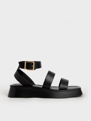 Charles & Keith Square Burunlu Ankle-Askılı Sandals Siyah | MGCY-42958