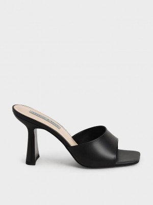 Charles & Keith Square Burunlu Topuklu Mules Siyah | TSGD-83420
