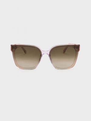 Charles & Keith Square Thick-Frame Sunglasses Pembe | IKVS-60275