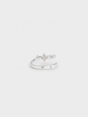 Charles & Keith Star Motif Crystal-Embellished Ring Gümüş | WSFU-18264